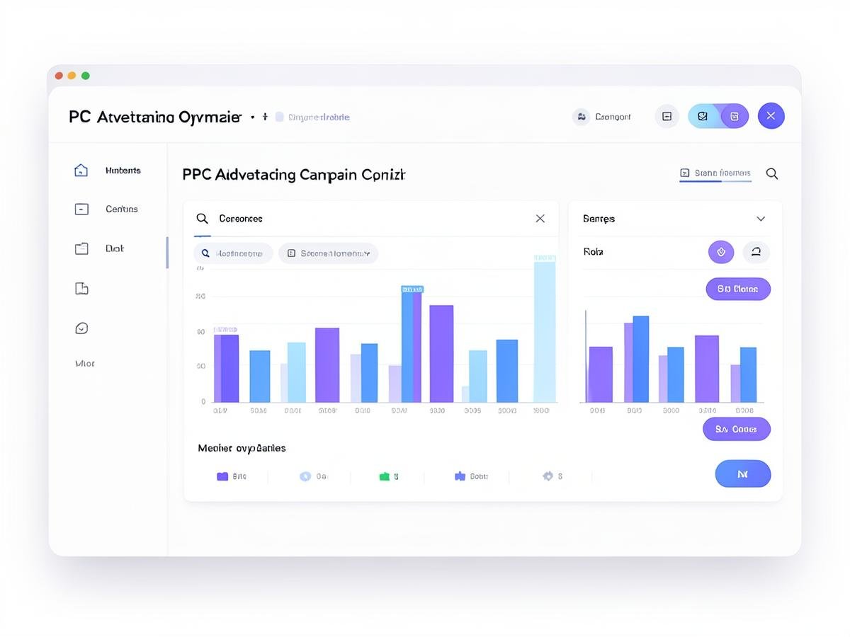 PPC advertising campaign optimization screen with performance bar charts