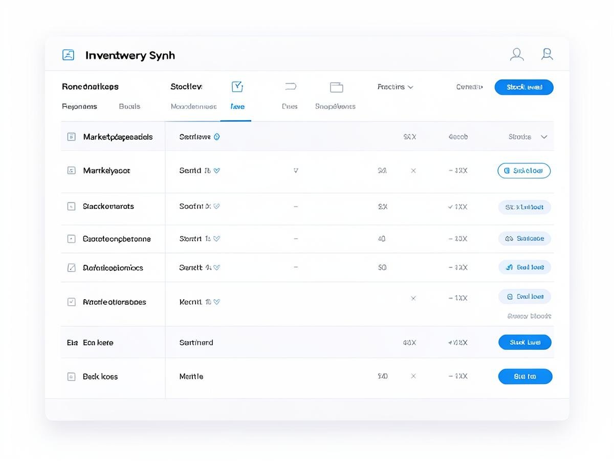 Real-time inventory sync table showing stock levels across marketplaces